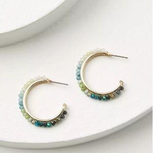 LOFT NWT Beaded Hoop Earrings - Lustrous Olive and Aqua